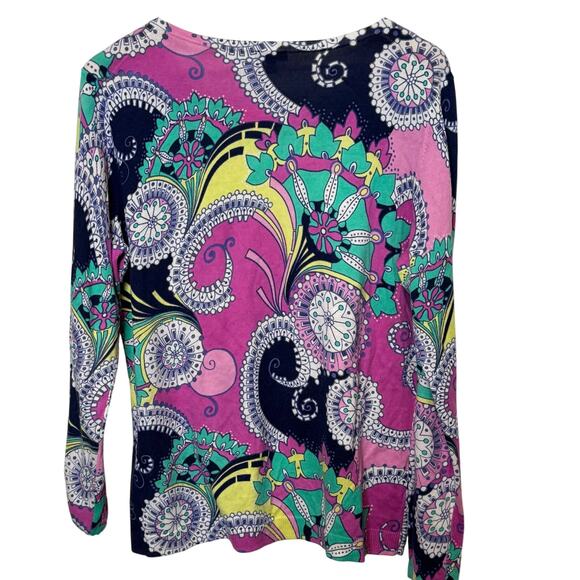 Talbots Size Large Vibrant Paisley Crew Neck Lightweight Sweater - Picture 5 of 8